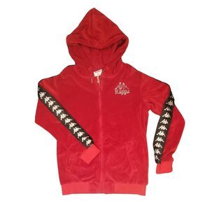 Kappa Red Velour Track Jacket Bling Logo Tape Sleeve Full Zip